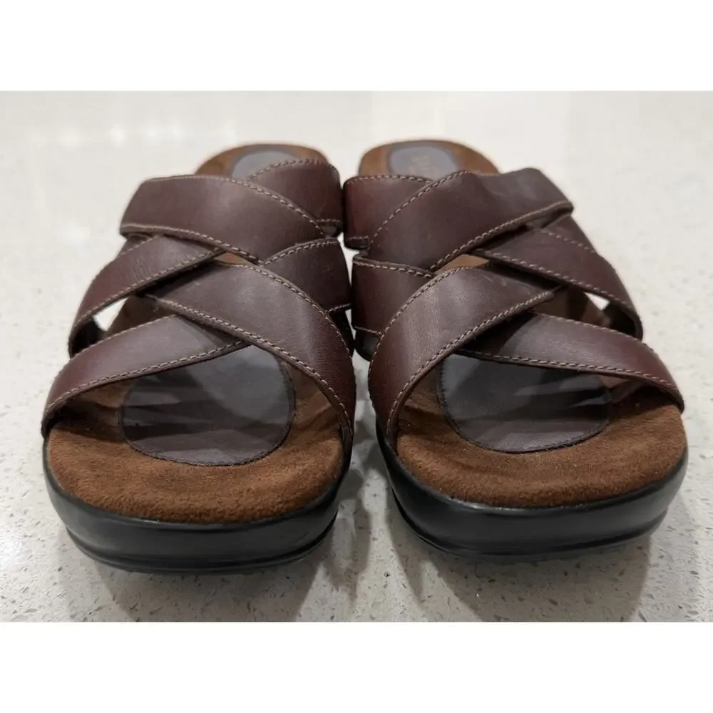 Eastland Poppy Slide Sandals Women's Size 9M Brown Leather Upper Wedge Strappy - Picture 3 of 12